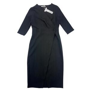 Imperial Wrap Gathered 3/4 Sleeve Dress Black Size M